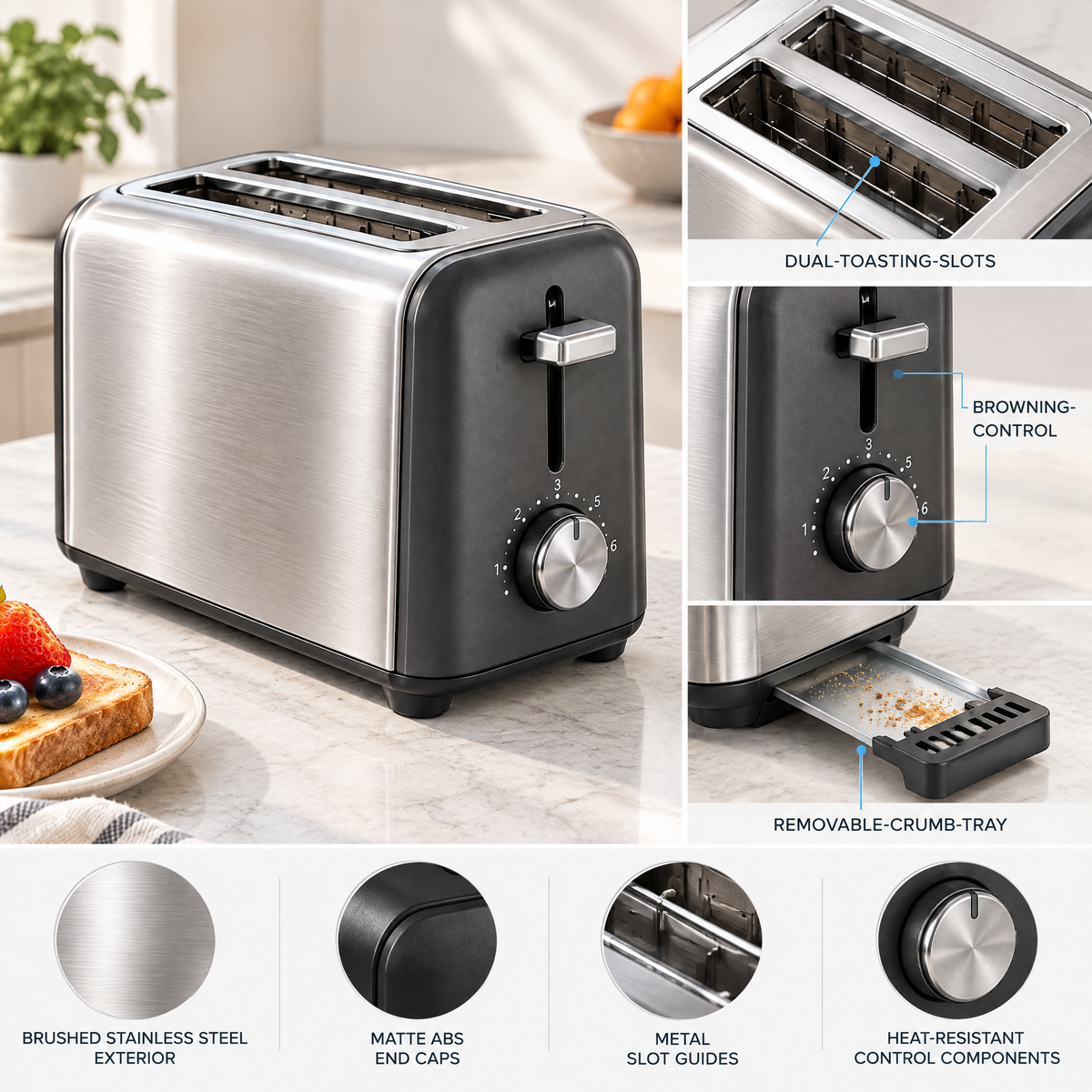 Merovellin™ Stainless Steel 2-Slice Toaster